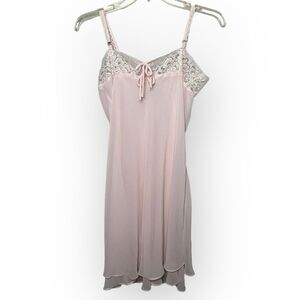 Valerie Steven Vintage 90s Pale Pink Lace Edge Lined Nightgown Slip Dress Size M